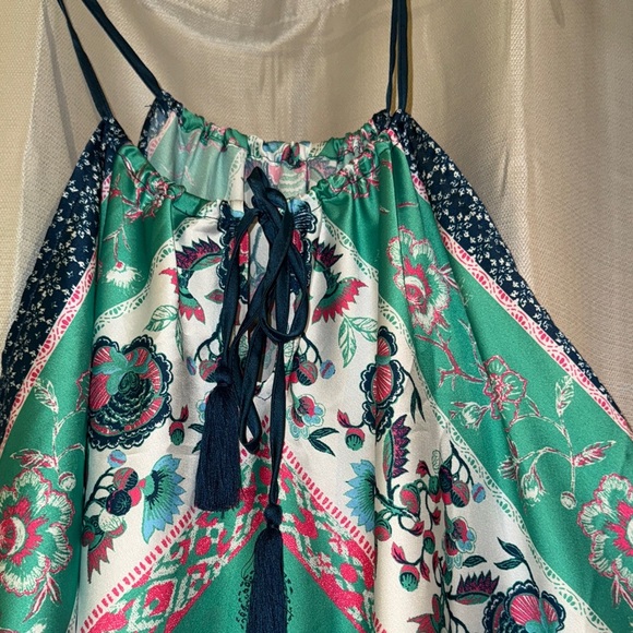 Floral Green and Blue Women's Blouse - Picture 3 of 4